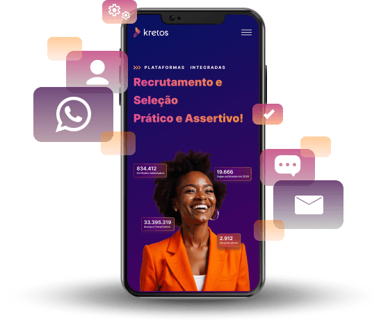 Imagem de um smartphone com o aplicativo da Kretos aberto